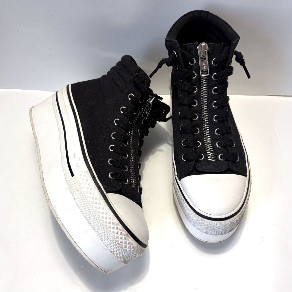 ASH Jagger Platform Sneakers Black Canvas Zip High Top EU 38 US 7.5-8